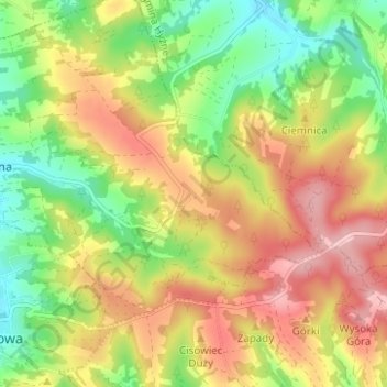Mokłuczka topographic map, elevation, terrain