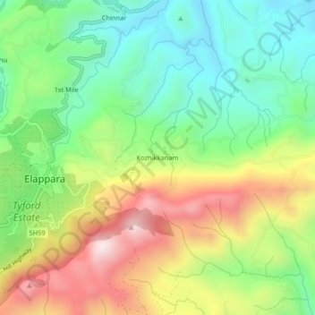 Kozhikkanam topographic map, elevation, terrain