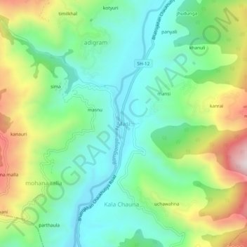 Masi topographic map, elevation, terrain