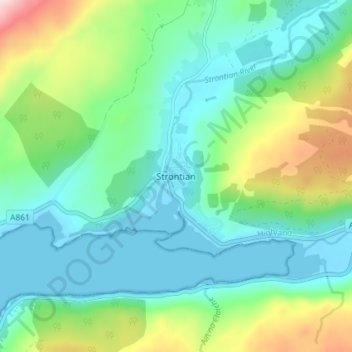 Strontian topographic map, elevation, terrain