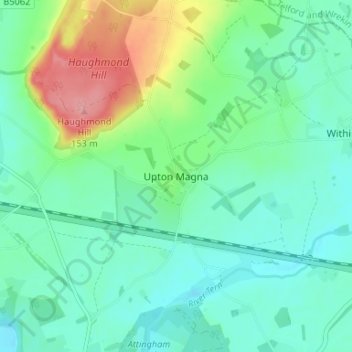 Upton Magna topographic map, elevation, terrain