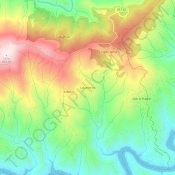 Lobatinhos topographic map, elevation, terrain
