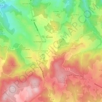 Laubertie topographic map, elevation, terrain