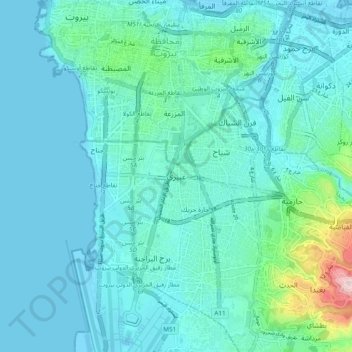 Ghobeiry topographic map, elevation, terrain