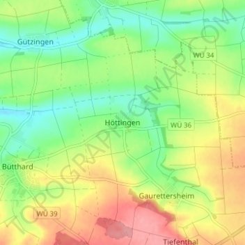 Höttingen topographic map, elevation, terrain