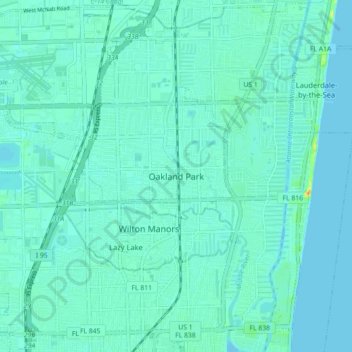 Oakland Park topographic map, elevation, terrain