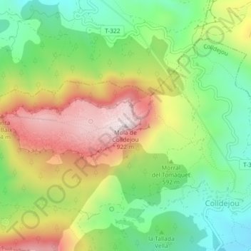 Mola de Colldejou topographic map, elevation, terrain