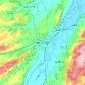 Welshpool topographic map, elevation, terrain