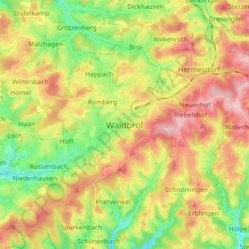 Waldbröl topographic map, elevation, terrain