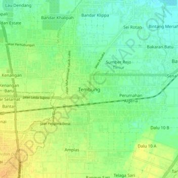 Tembung topographic map, elevation, terrain