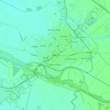 Makó topographic map, elevation, terrain