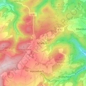 Schelborn topographic map, elevation, terrain