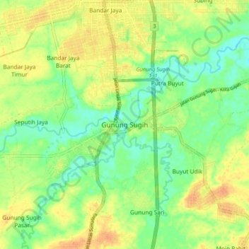 Gunung Sugih topographic map, elevation, terrain