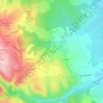 Saint-Priest topographic map, elevation, terrain