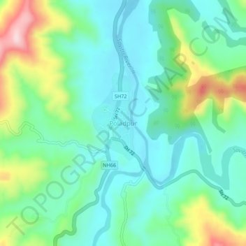 Poladpur topographic map, elevation, terrain