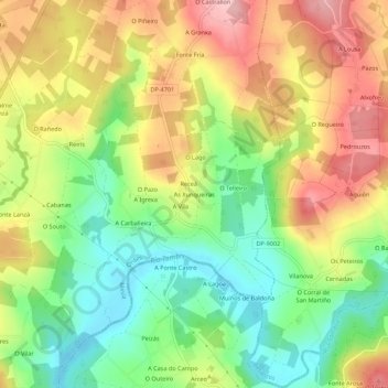As Xunqueiras topographic map, elevation, terrain