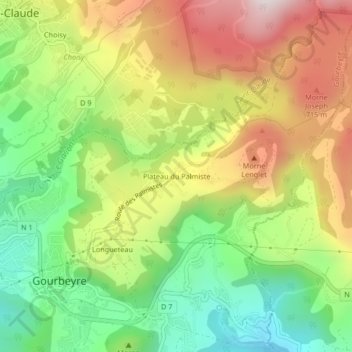 Plateau du Palmiste topographic map, elevation, terrain