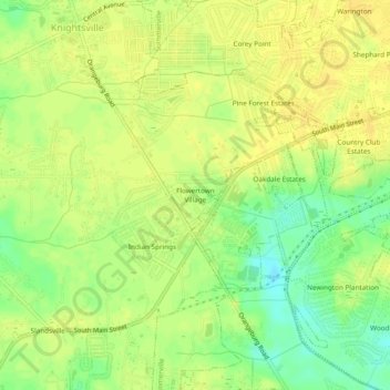 Flowertown Village topographic map, elevation, terrain