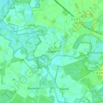 Huden topographic map, elevation, terrain