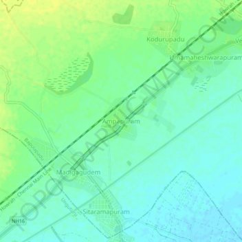 Ampapuram topographic map, elevation, terrain