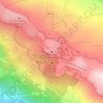 Pico das Caldeirinhas topographic map, elevation, terrain