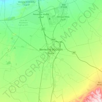 Berrechid topographic map, elevation, terrain