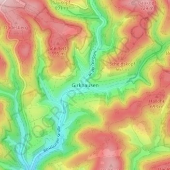 Girkhausen topographic map, elevation, terrain