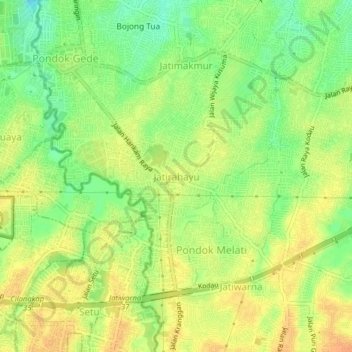 Jatirahayu topographic map, elevation, terrain