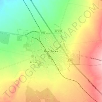 Deán Funes topographic map, elevation, terrain