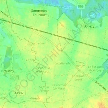 Eaucourt topographic map, elevation, terrain