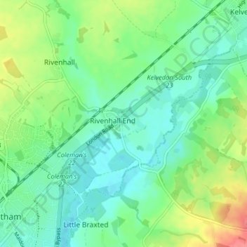 Rivenhall End topographic map, elevation, terrain