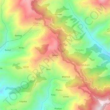 Kyawa topographic map, elevation, terrain