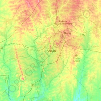 Ibadan topographic map, elevation, terrain