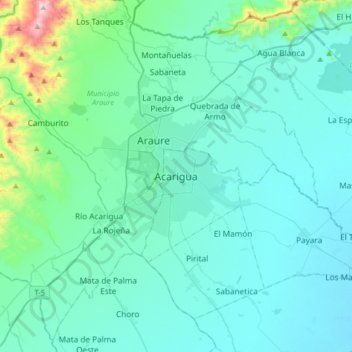 Acarigua topographic map, elevation, terrain