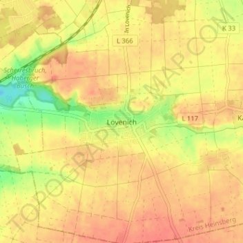 Lövenich topographic map, elevation, terrain
