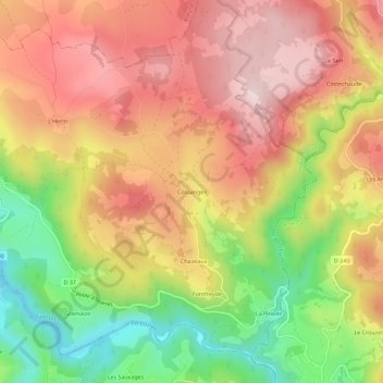 Cossanges topographic map, elevation, terrain