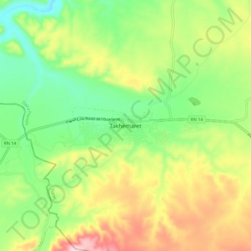 Takhemaret topographic map, elevation, terrain