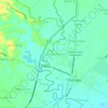Tuburan Sulbod topographic map, elevation, terrain