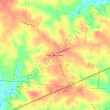 Bradford Crossroads topographic map, elevation, terrain