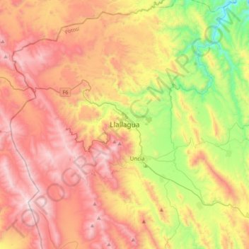Llallagua topographic map, elevation, terrain