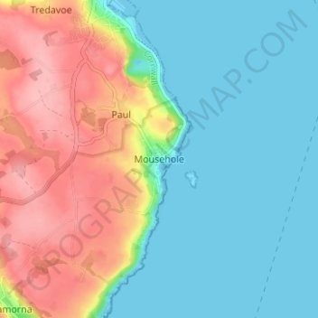 Mousehole topographic map, elevation, terrain
