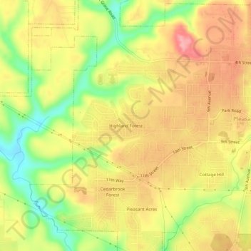 Highland Forest topographic map, elevation, terrain