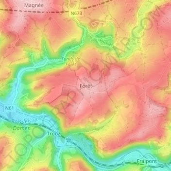 Forêt topographic map, elevation, terrain