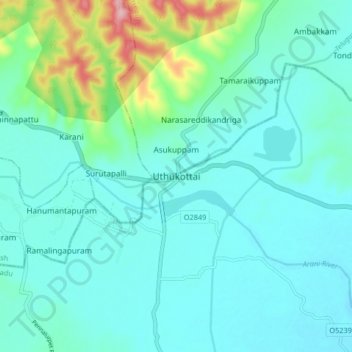 Uthukottai topographic map, elevation, terrain
