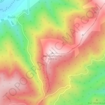 Jbel Azahoume topographic map, elevation, terrain