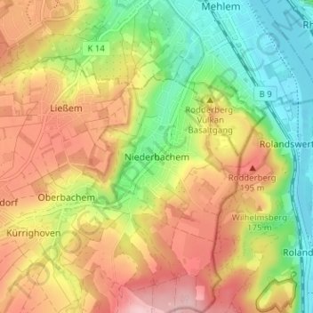Niederbachem topographic map, elevation, terrain
