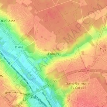 Étiolles topographic map, elevation, terrain