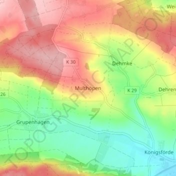 Multhöpen topographic map, elevation, terrain