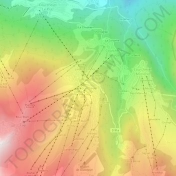 Courchevel topographic map, elevation, terrain