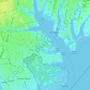 Old Mastic topographic map, elevation, terrain